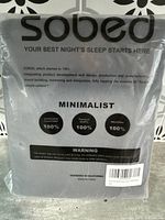Plastic packaging showing Sobed brand and product name Minimalist, with quality indicators 100% satisfaction guarantee, premium quality, microfiber.