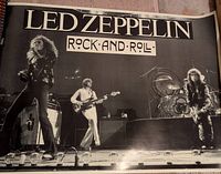 Black and white Led Zeppelin rock and roll poster featuring band on stage