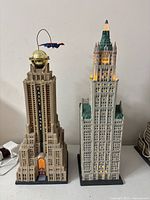 Overview of two illuminated building models side by side