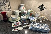 Overview of all items arranged on countertop