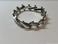 Photo of vintage sterling silver Jakob Bengel style modernist/brutalist link bracelet with spherical accents on the links, showing the overall construction and design.