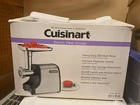 Original box showing full product image and features of Cuisinart Electric Meat Grinder.