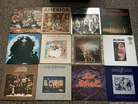 Full layout photo of all twelve LP records showing cover art for each album in lot with minimal overlap