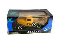 Front view of the Solido Prestige limited edition diecast truck in original box, showing yellow vintage truck with whitewall tires and Casino Niagara decal on door