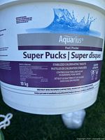 Front label of Aquarius Super Pucks 10 kg bucket