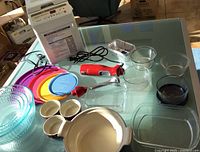 All items grouped on glass table