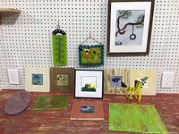 Overall view of all fused glass items and figurine