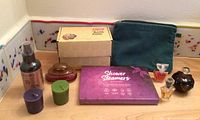 Overview of lot with perfumes, boxes, candles, pouch