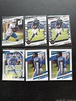 Full set of six football cards laid out showing players from Detroit Lions, Chicago Bears, and another team. Shows front faces of all cards.