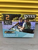 Front of boxed Intex Seahawk 2 raft showing product image and branding