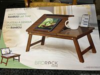 Box packaging of BirdRock Home multi-tasking bamboo lap tray showing product image and branding