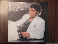 Front cover of Michael Jackson Thriller vinyl showing artist image and album title