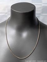 Front view of the sterling silver necklace displayed on a black mannequin bust, showing chain detail and length.