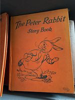 The Peter Rabbit Story Book with an orange cover featuring Peter Rabbit illustration.
