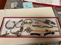 Tray of mixed wristwatches, pocket watch and pendant watches