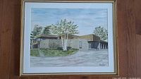 Full view of framed watercolor under glass
