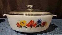 Side view CorningWare Wildflower casserole with lid