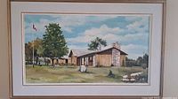 Full view of framed oil painting landscape scene