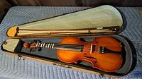 Violin in open case with bow displayed