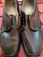 Top view of the pair of brown men's work shoes showing leather upper and stitching details.