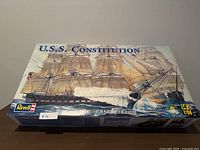 Top view of the sealed box showing detailed ship illustration and Revell branding.