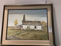 Full view of framed acrylic painting showing overall condition and frame design