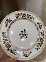 Front of the antique Booths English silicon china floral plate showing detailed floral decoration around the rim and center.