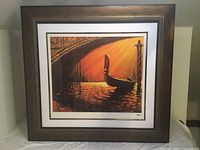 Front view of the lithograph print 'Under The Bridge' by Mavrovich Marko in a custom wood frame showing the entire artwork with warm color tones.