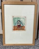 Full view of framed artwork showing mat, glass, wood frame