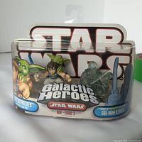 Front view of original sealed Star Wars Galactic Heroes package containing Luke Skywalker and ghost Obi-Wan Kenobi figures.