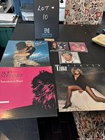 Photo of Rod Stewart and Tina Turner vinyl records and Rod Stewart CDs arranged on a table showing front album covers.