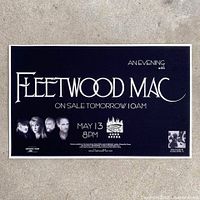 Image of a Fleetwood Mac concert gig poster for a May 13, 2004 event at the Gund Arena in Cleveland. The poster is black with white text and includes images of four band members and event details.