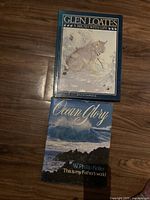 Both coffee table books placed side by side, showing their front covers. Glen Loates book shows a lynx illustration, Ocean Glory book shows a coastal ocean scene.