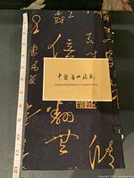 Black fabric case with gold Chinese calligraphy and 'Shadow Play Puppet of Tangshan China' label, alongside a measuring tape showing sizing.