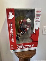 Front view of boxed Wayne Gretzky 12-inch limited edition figure in Team Canada 1987 uniform.