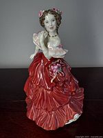 Front view of Royal Doulton figurine 'Joy' showing detailed face, dress, and posture.