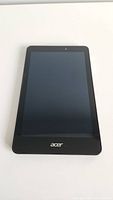 Front view of black Acer tablet with screen off, 8-inch display visible with Acer logo on bottom front bezel.