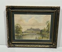 Framed watercolor painting shows full artwork and frame