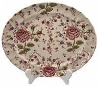 Full view of the oval platter showing the overall Rose Chintz floral pattern with large roses and delicate small blossoms in rose, green, and blue hues.