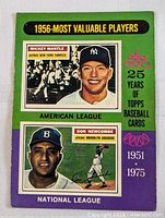 Front of 1975 OPC Mickey Mantle MVP card showing portraits of Mickey Mantle (AL) and Don Newcombe (NL), with colorful design and labels.