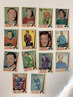 Photo showing all 14 OPC hockey cards laid out in a 4x4 grid with some cards missing from the last row.