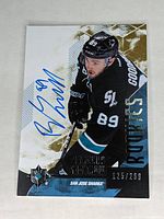 Front of the Barclay Goodrow rookie card #85 showing player image, autograph in blue marker, limited edition numbering 125/299, and team logo.