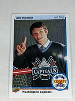 Front of the Upper Deck Alex Ovechkin hockey card showing player photo and team details.