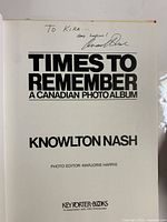 Title page of the book 'Times to Remember' by Knowlton Nash with autograph and personal inscription to 'Kira'