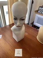 Front view of the vintage Revlon mannequin head showing overall condition and shape