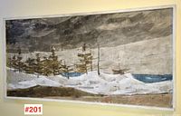 Full front view of framed oil painting on wall