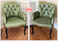 Two green tufted leather armchairs placed side by side