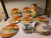 Full set: six plates, vase, sugar bowl, footed bowl