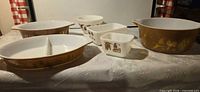Full group of six Pyrex Early American pieces displayed