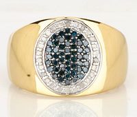 Front close-up view of the 925 silver ring with yellow gold plating and diamond cluster setting.
